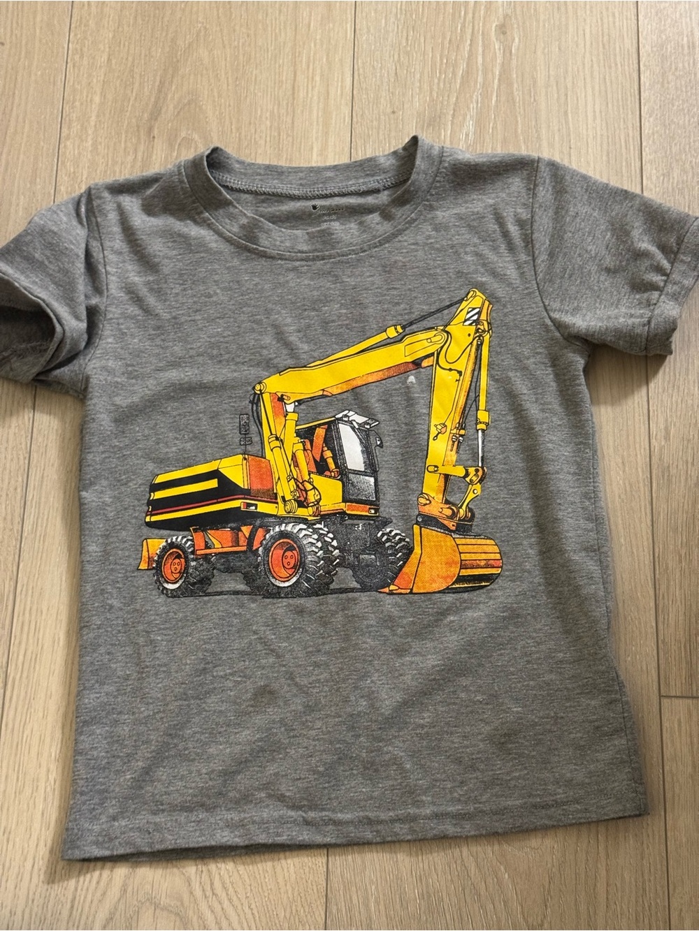 Gray Short-Sleeve Tee with Yellow Excavator Graphic